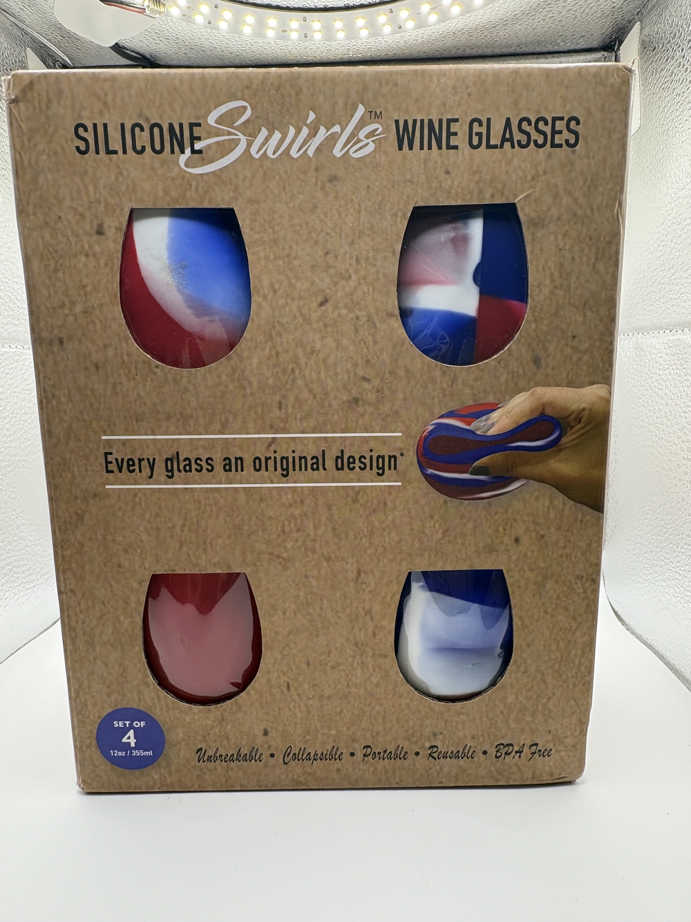 Wine Glasses Silicone - Set of 4 (Red, White, Blue) 12oz Hot Cold Insulated